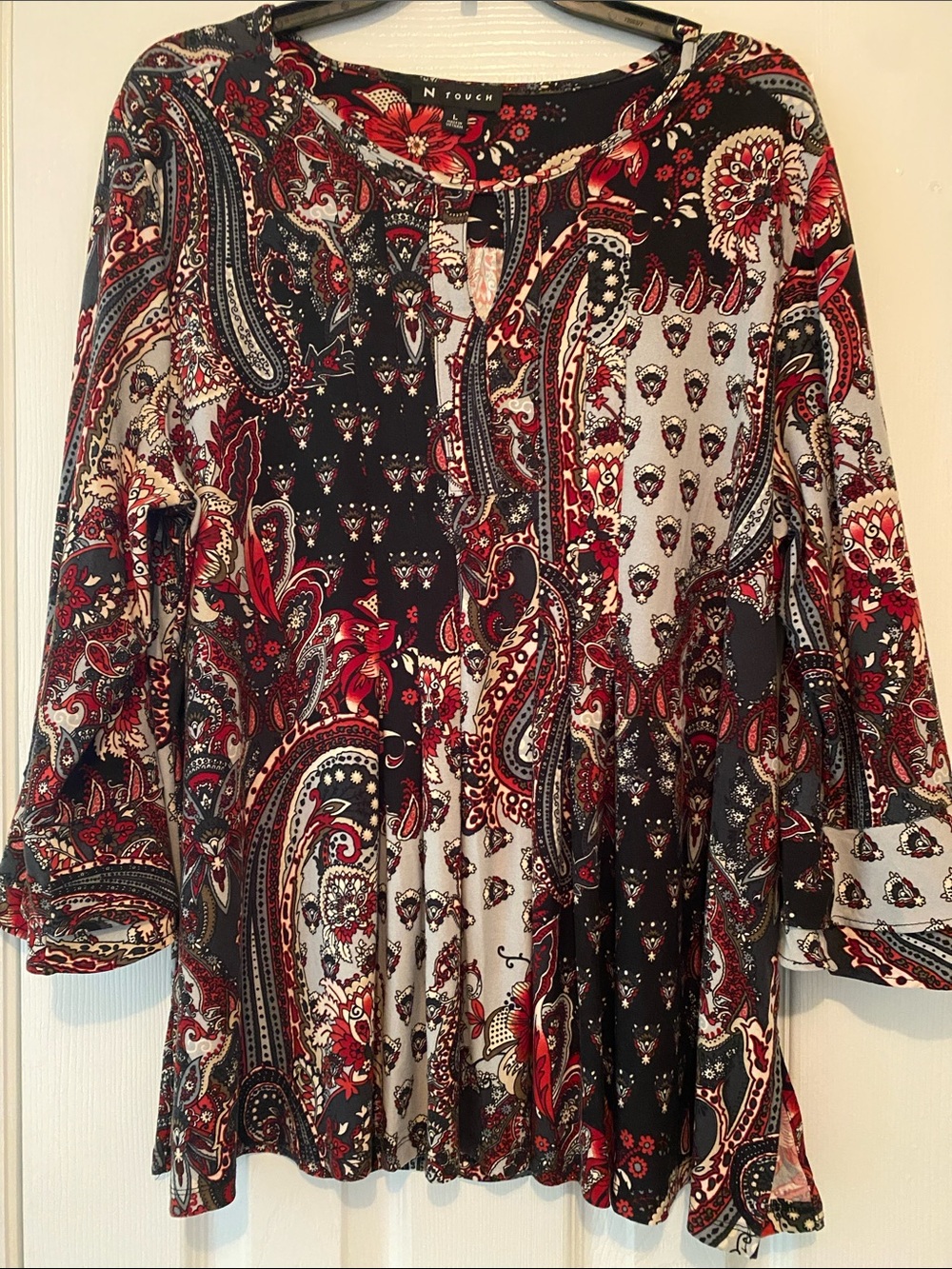 N Touch Red Paisley Long-Sleeve Tunic Blouse